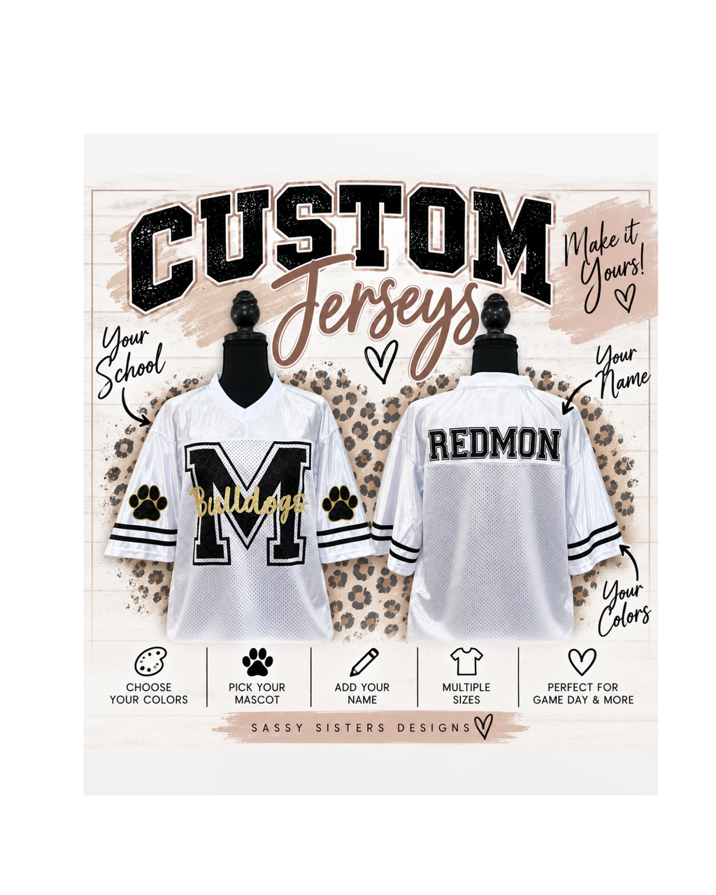 Custom Glitter School Spirit Jersey| Personalized Team Jersey