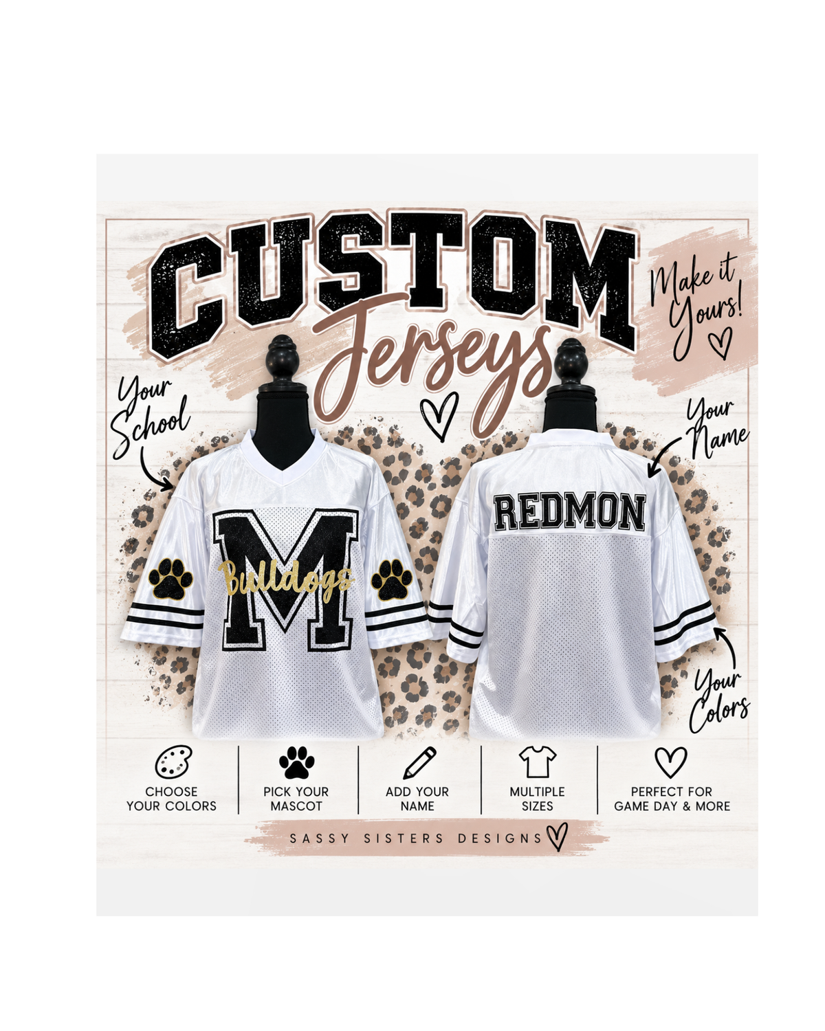 Custom Glitter School Spirit Jersey| Personalized Team Jersey